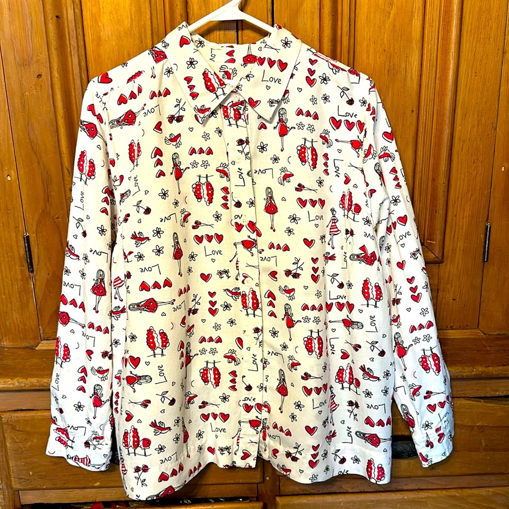 ♥️ Valentines Day Button Down Shirt Blouse C.J. Banks by Christopher & Banks 1X